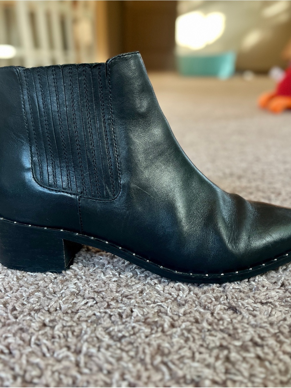 Country Road Black Leather Chelsea Boot with Stud Trim